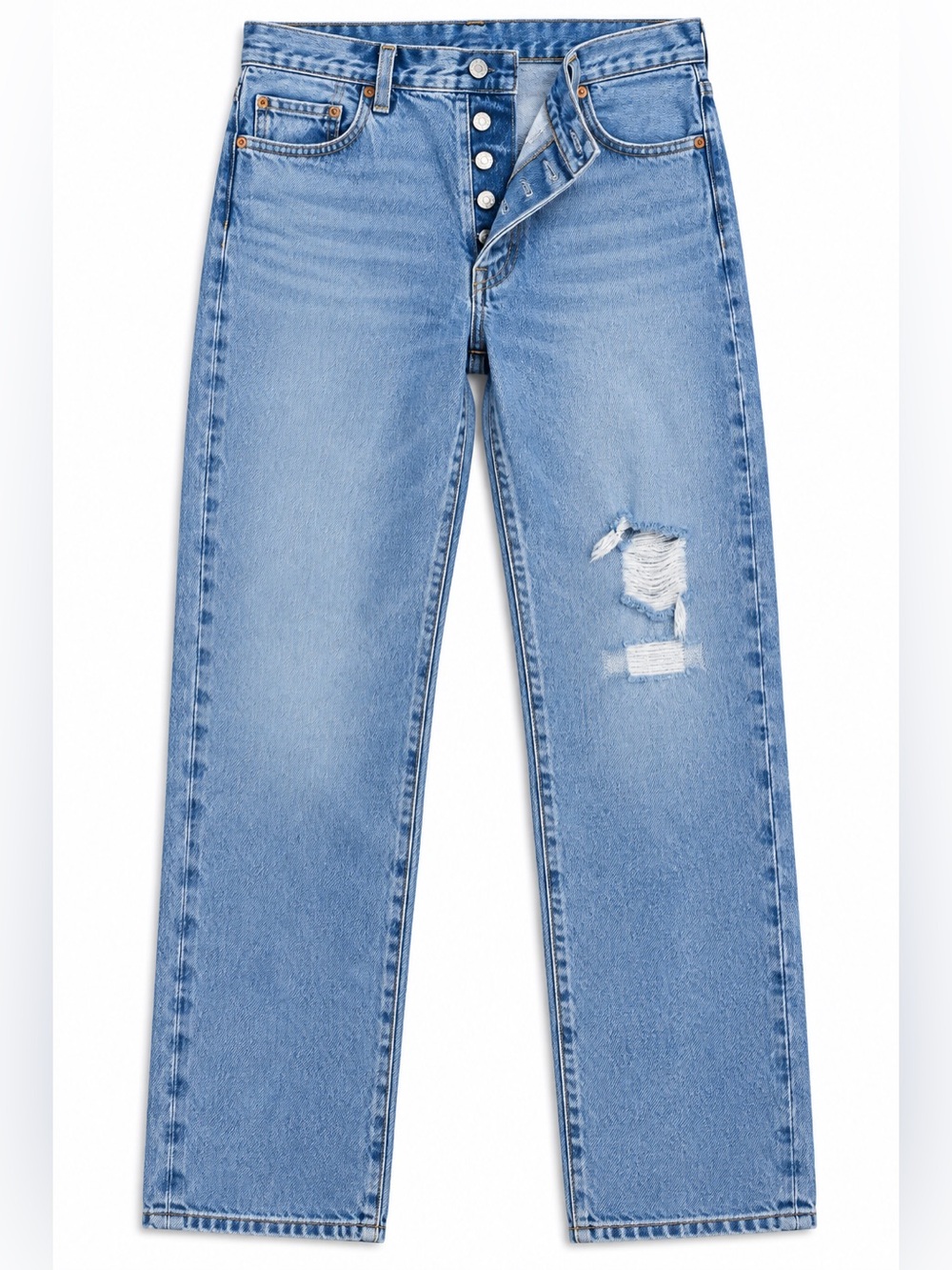 Levi's Light Blue Straight Jeans with Distressed Detail 501 women